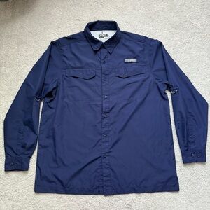 Habit Men Navy Button-Up Shirt Solar Protection Fishing Hiking Sz L